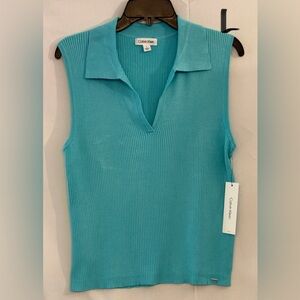 Calvin Klein Turquoise Ribbed Sleeveless Top